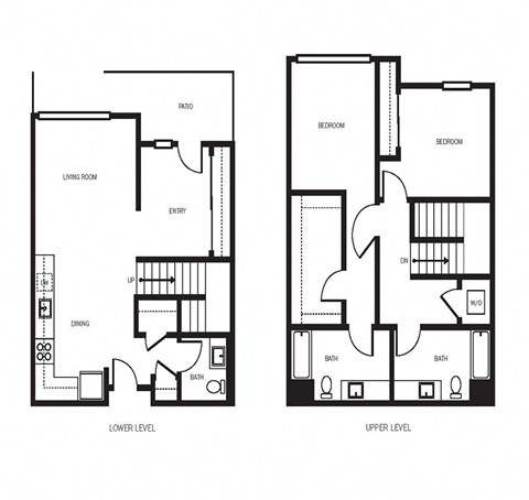 Floor plan for 2 beds, 2.5 baths, 1424 sqft